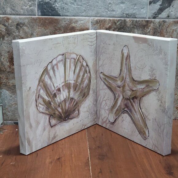 Starfish Scallop Shell Painting Canvas Hanging Wall Art Sea life Beach Decor - Picture 12 of 12